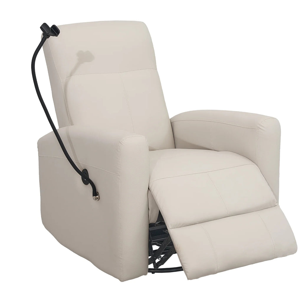 Alwalue Swivel Rocking Chair Power Recliner Chair with USB Port Side Pocket and Phone Holder Rocker Glider for Nursery Living Room - Creamy White