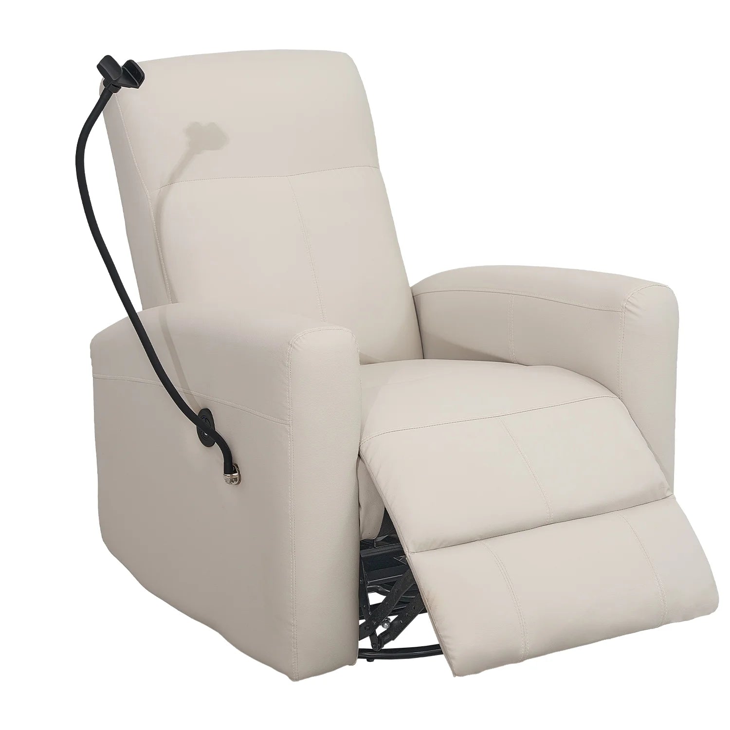 Alwalue Swivel Rocking Chair Power Recliner Chair with USB Port Side Pocket and Phone Holder Rocker Glider for Nursery Living Room - Creamy White