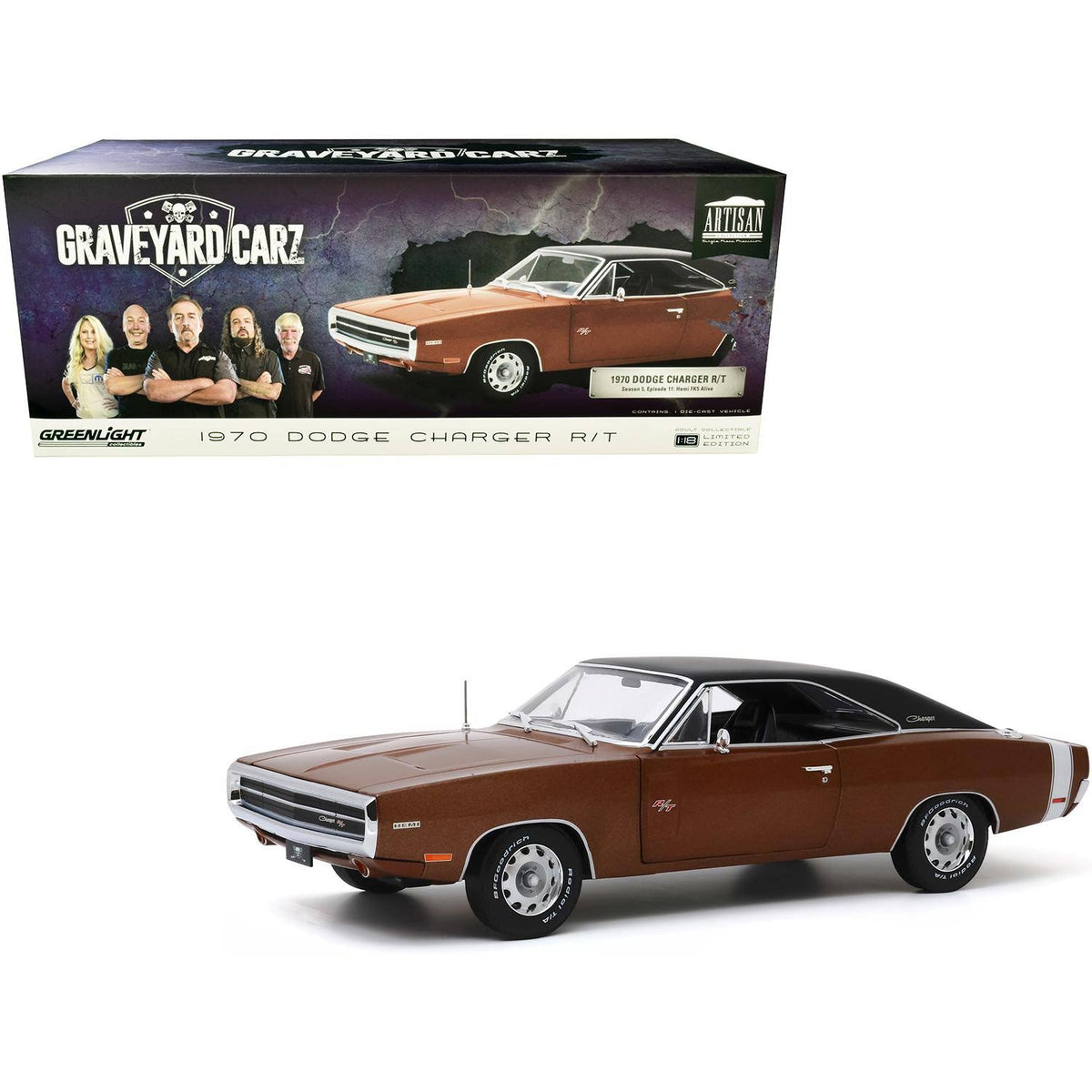 1970 Dodge Charger R/T Dark Burnt Orange Metallic with Black Top Graveyard Carz (2012) TV Series 1/18 Diecast Model Car by Green