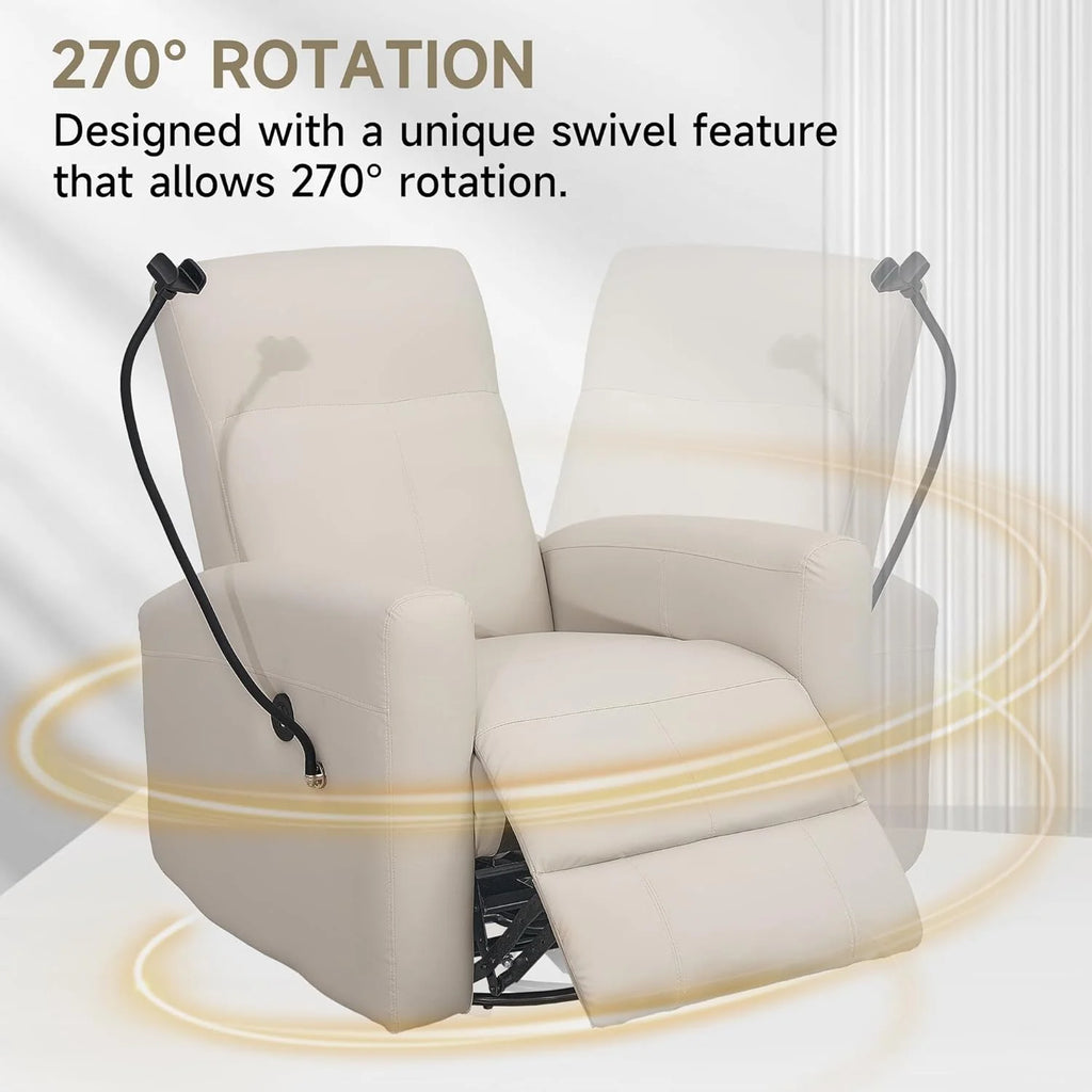 Swivel Rocking Recliner Chair with USB Port and Phone Holder, Creamy White Z675858