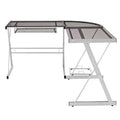 Delacora WE-BD51L29 51x22 Wide Glass and Steel L Shaped Computer Desk Smoke with Silver