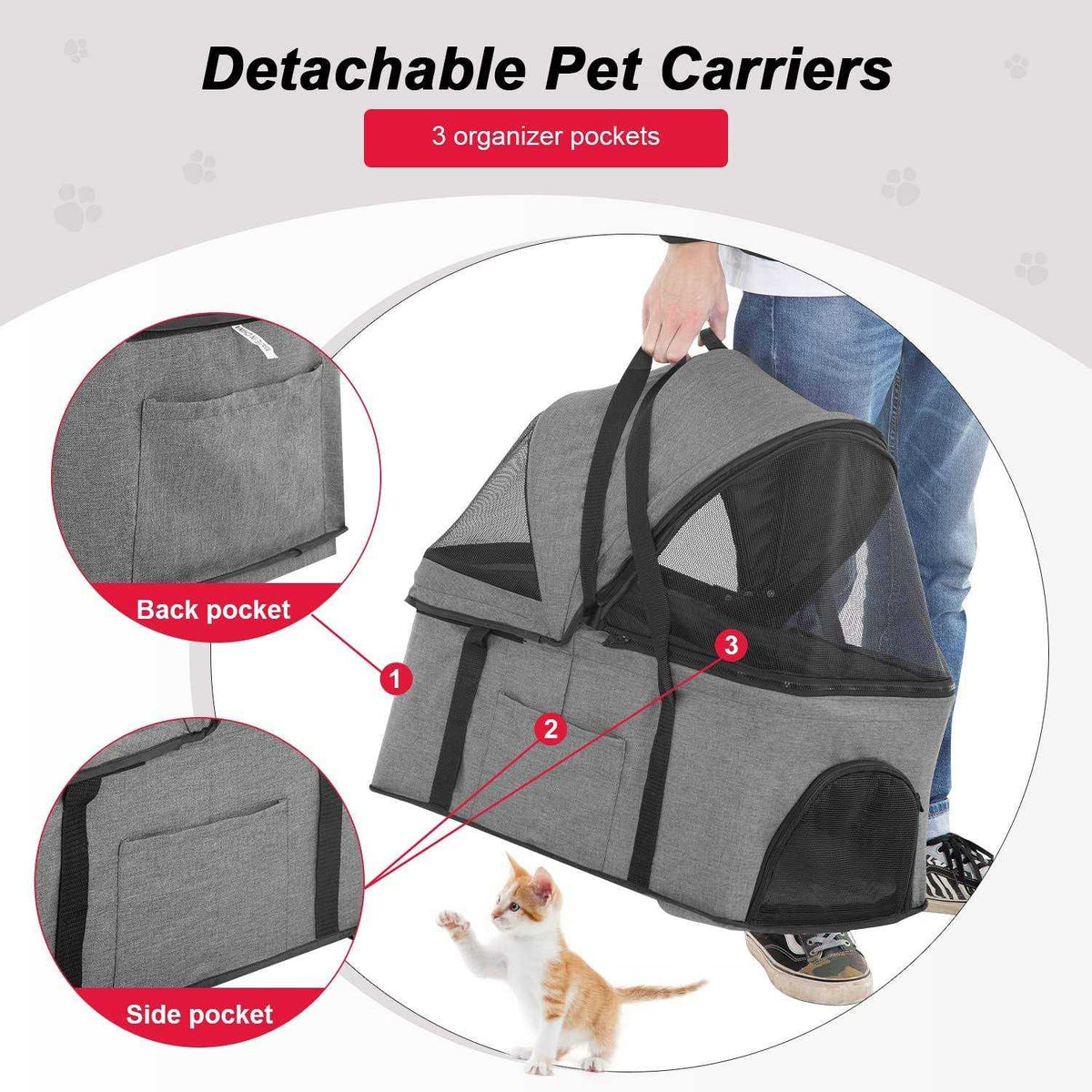 3-in-1 Pet Stroller with Detachable Carrier and Cup Holder H2377