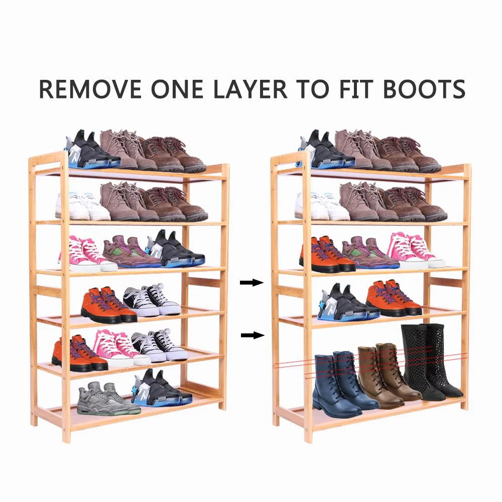 Bamboo Wood Shoe Rack 6-Tier Storage Organizer for Entryway Bedroom C5379