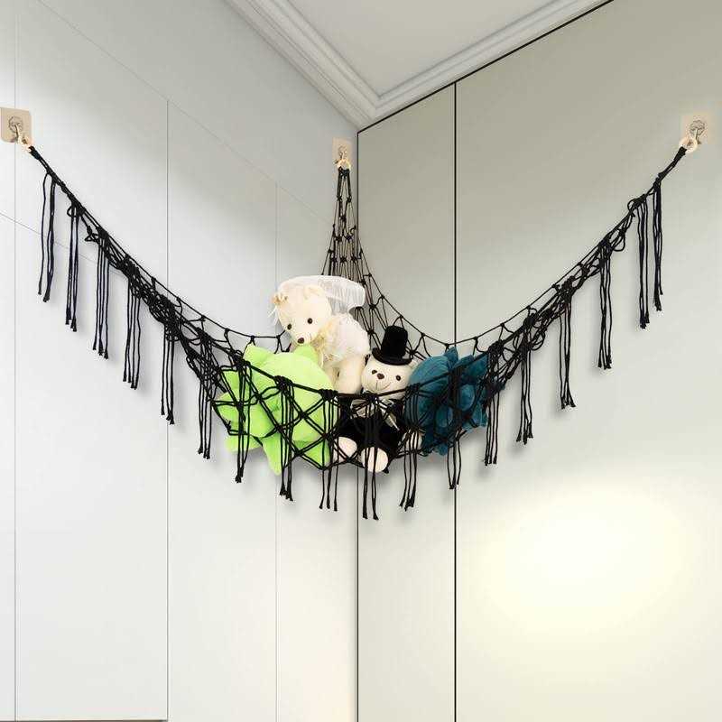 Boho Stuffed Animal Storage Hammock, 55 Inch Mesh Hanging Net Holder W60660