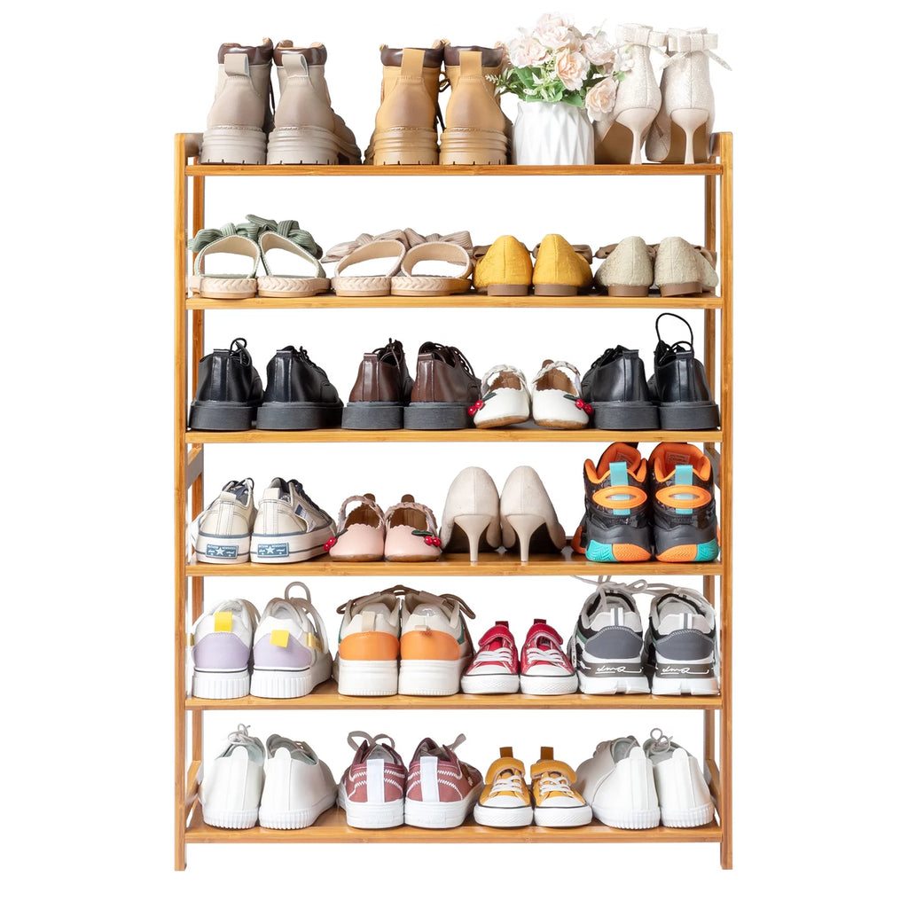 Bamboo Wood Shoe Rack 6-Tier Storage Organizer for Entryway Bedroom C5379