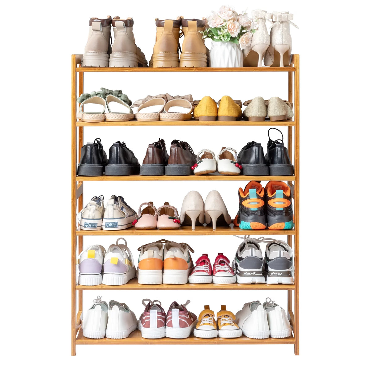 Bamboo Wood Shoe Rack 6-Tier Storage Organizer for Entryway Bedroom C5379