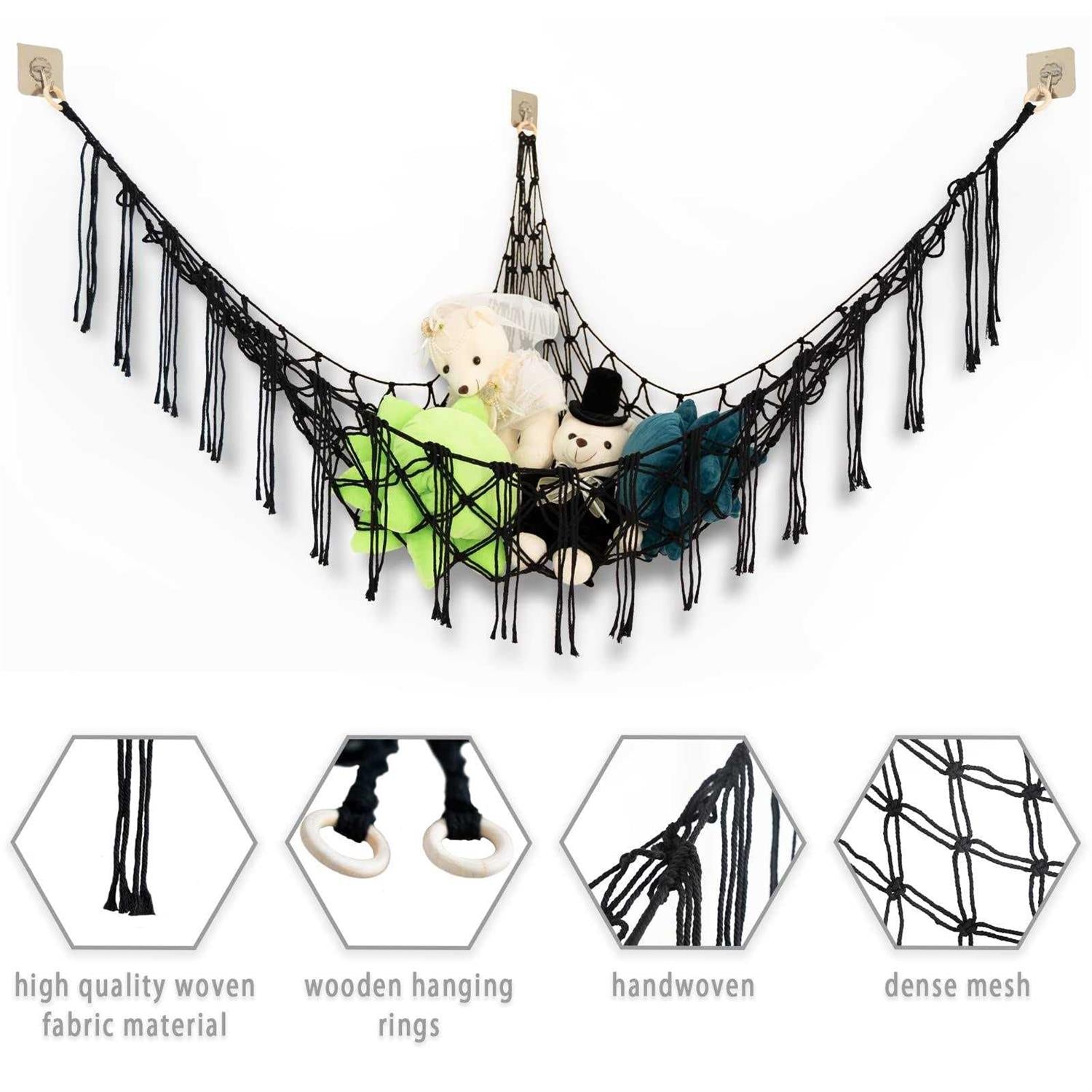 Boho Stuffed Animal Storage Hammock, 55 Inch Mesh Hanging Net Holder W60660