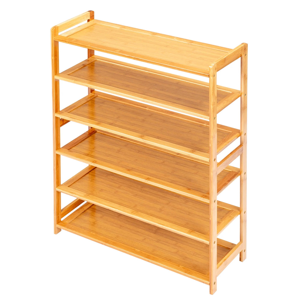 Bamboo Wood Shoe Rack 6-Tier Storage Organizer for Entryway Bedroom C5379