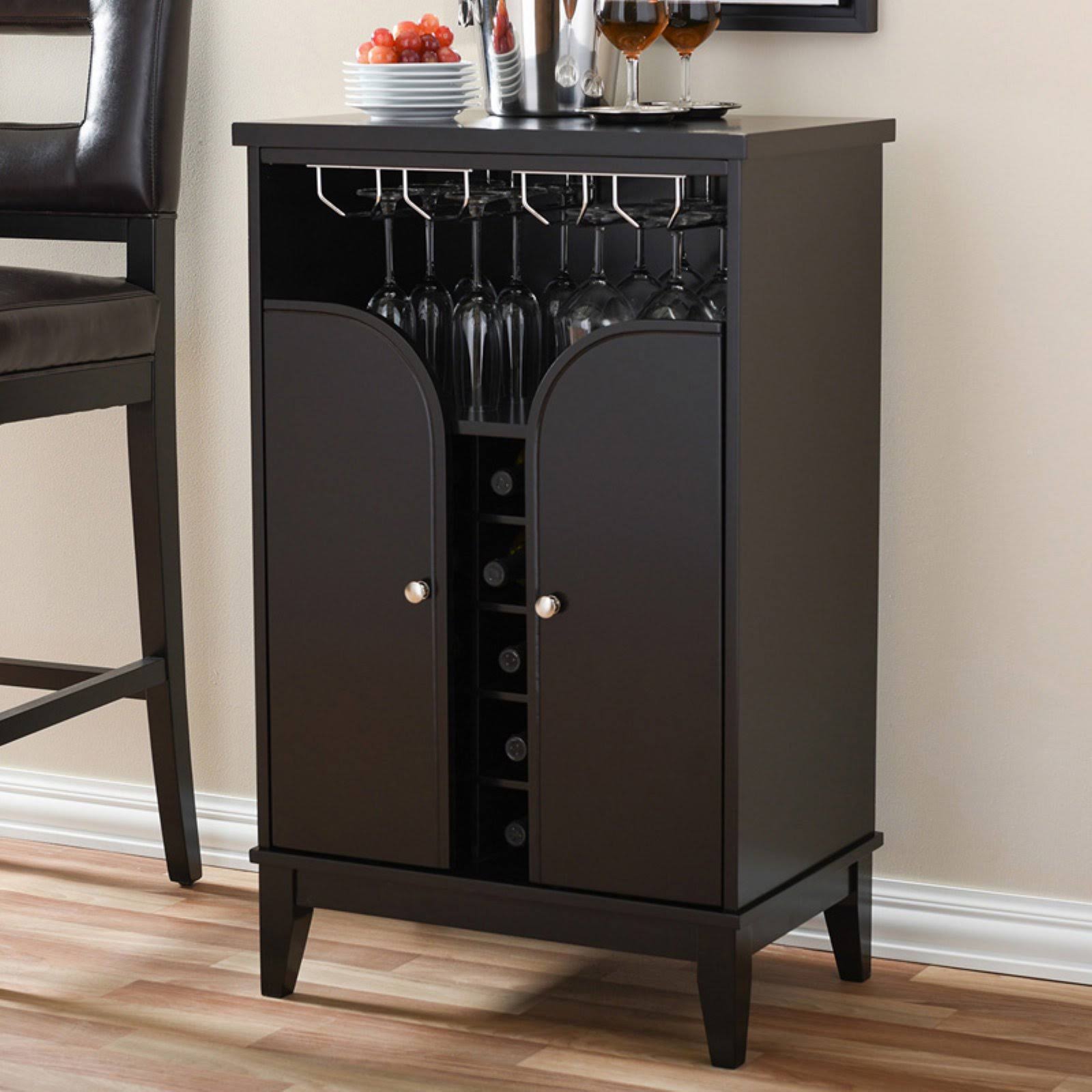 Modern Wood Dry Bar and Wine Cabinet, Dark Brown L889