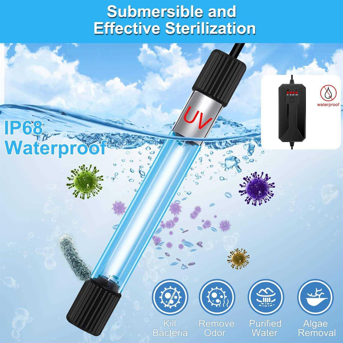 UV Sterilizer for Aquarium, 13W Fish Tank Clean Light with Timer F3887