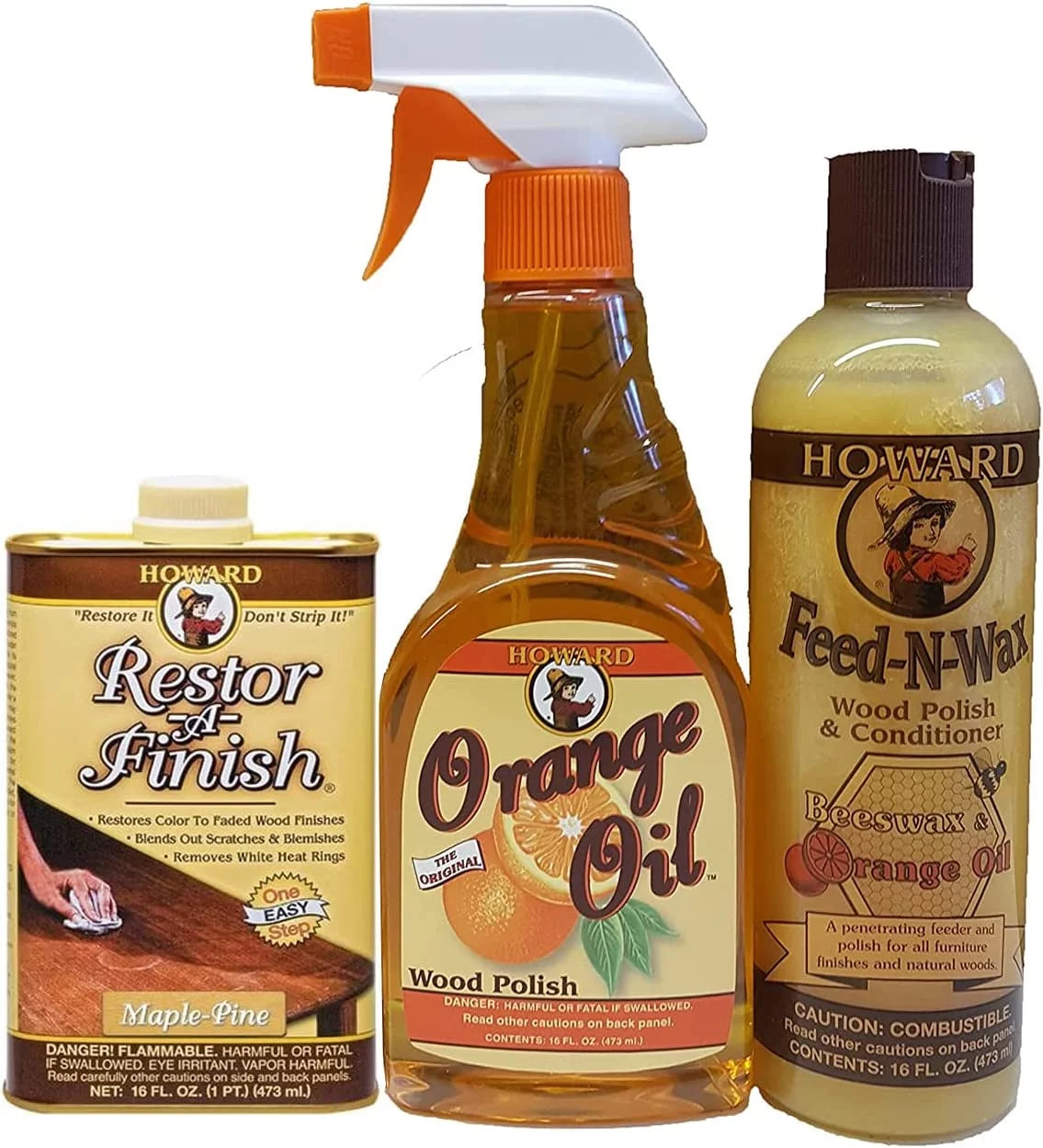 Howard Complete Wood Restoration Kit, Clean, Protect, and Restore Wood Finishes, Wood Floors, Kitchen Cabinets, Wood Furniture - Maple Pine
