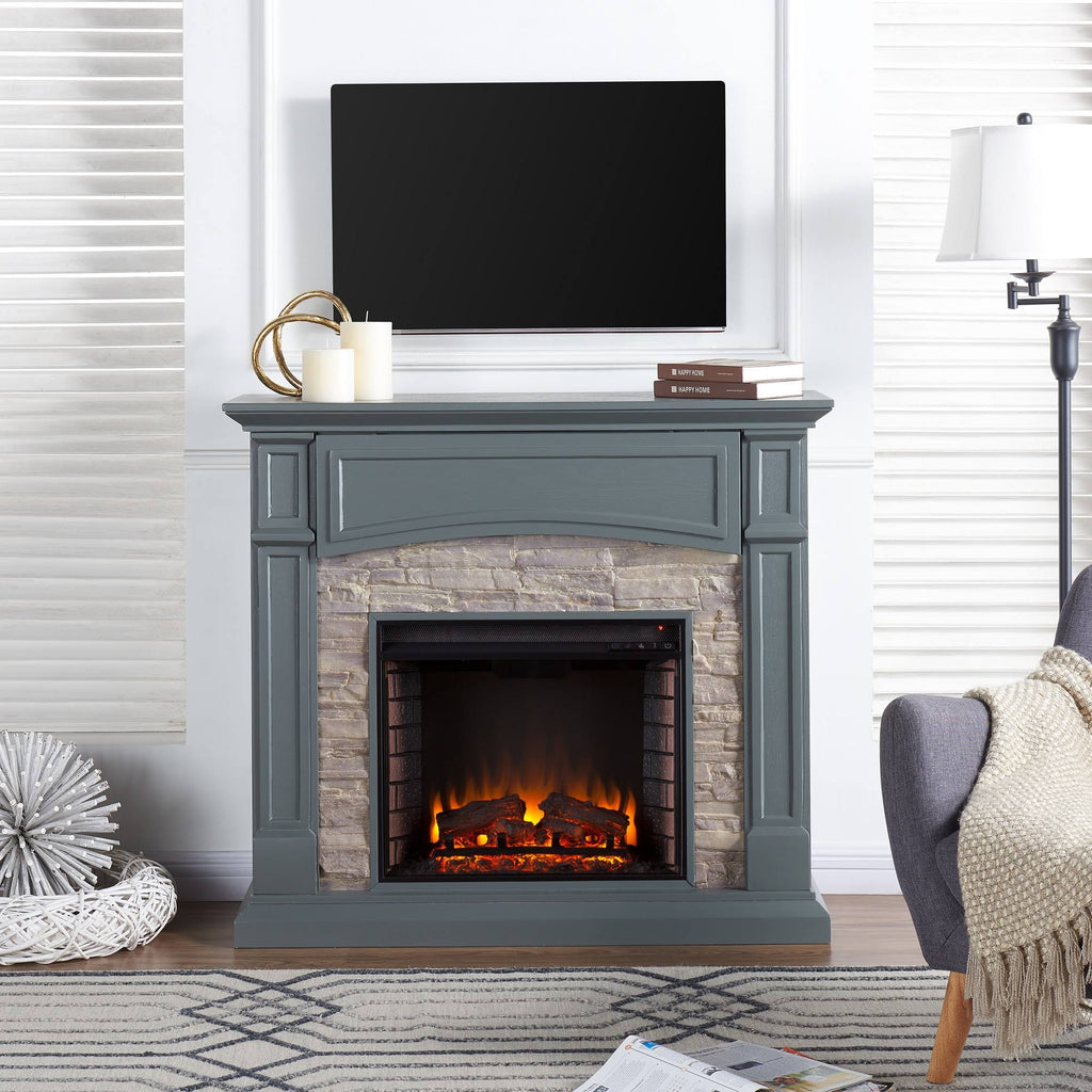 Electric Media Fireplace Gray with Weathered Stone X5503