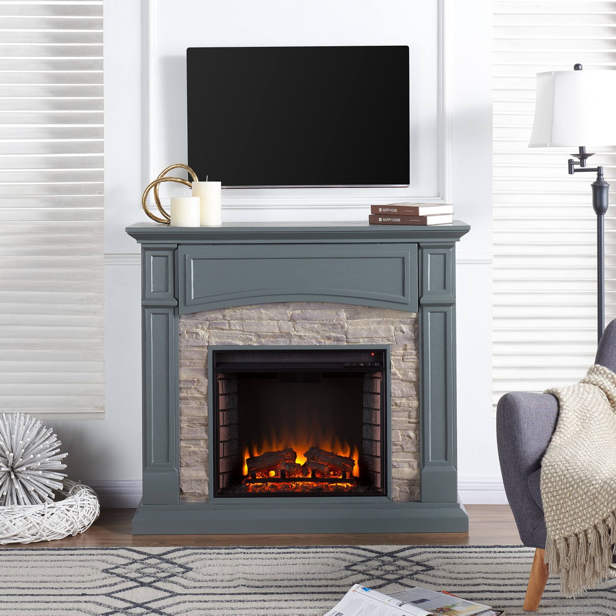 Electric Media Fireplace Gray with Weathered Stone X5503