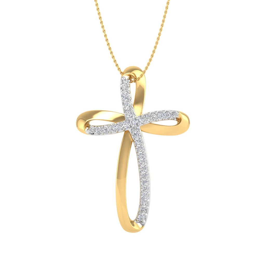 18K Yellow Gold over Sterling Silver Womens Round Diamond Cross Pendant Necklace (0.15 Carat) (I1-I2 Clarity)