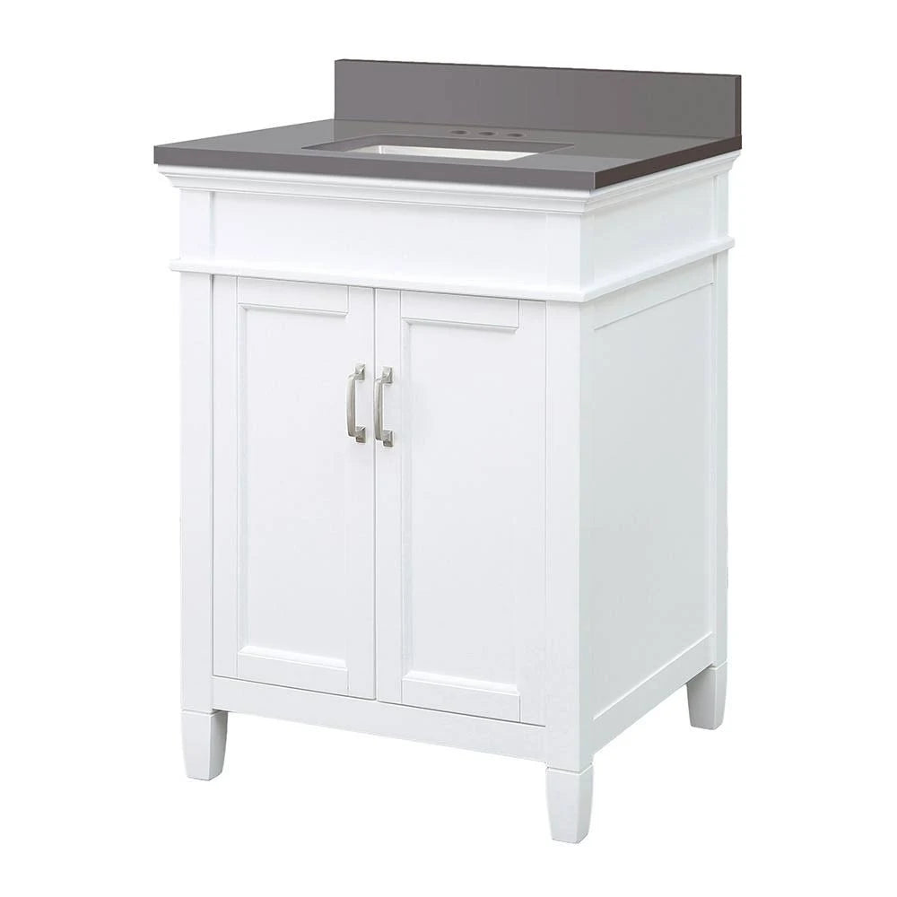Home Decorators Collection Ashburn 25 in. W x 22 in. D Vanity Cabinet in White with Engineered Marble Vanity Top in Slate Grey w