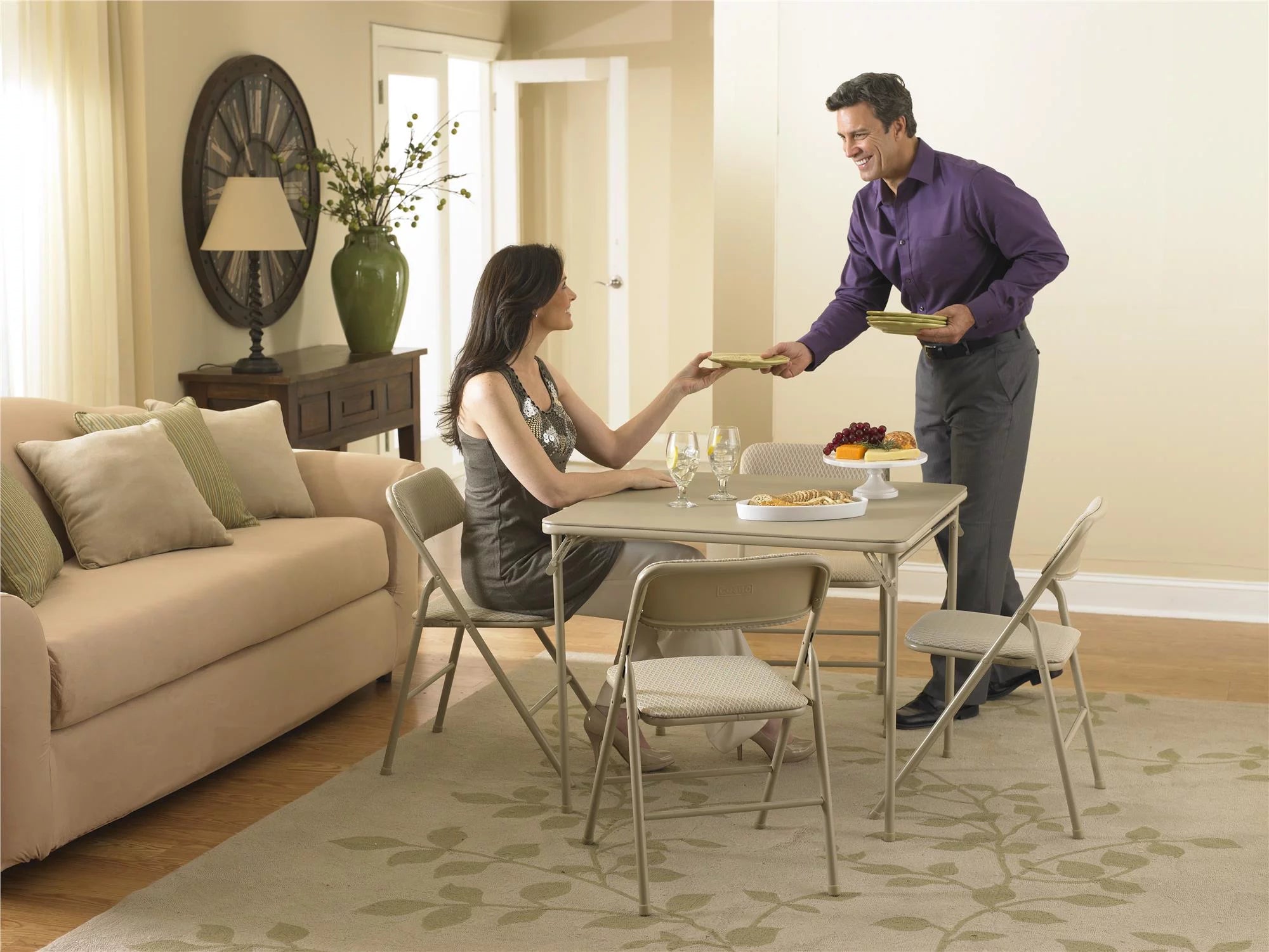 5-Piece Folding Dining Set with Card Table and 4 Fabric Padded Chairs Y9949