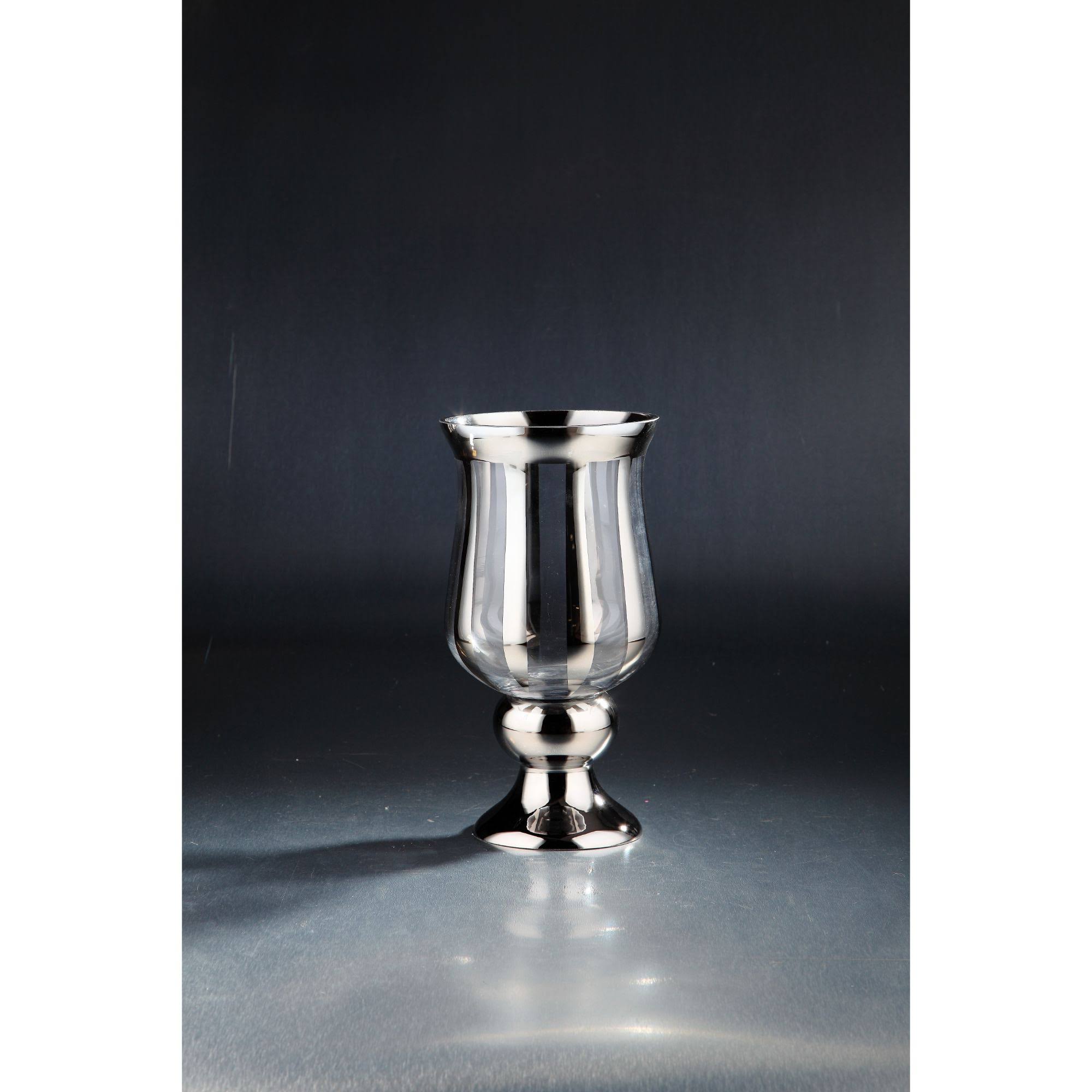 12x22 Metallic Silver Hurricane Glass Table Top Candle Holder