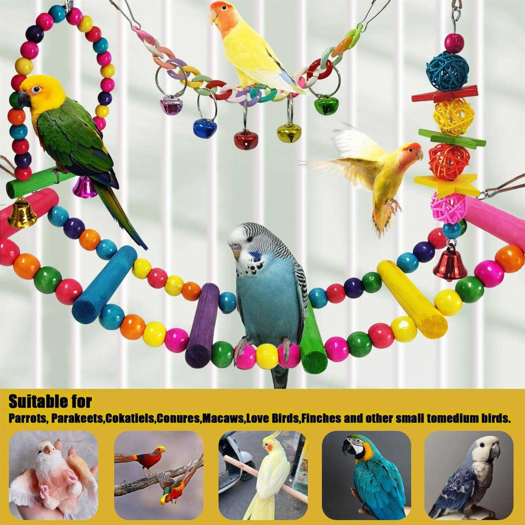 Colorful Parakeet Toys with Hammock Swing Ladder and Bell C62058