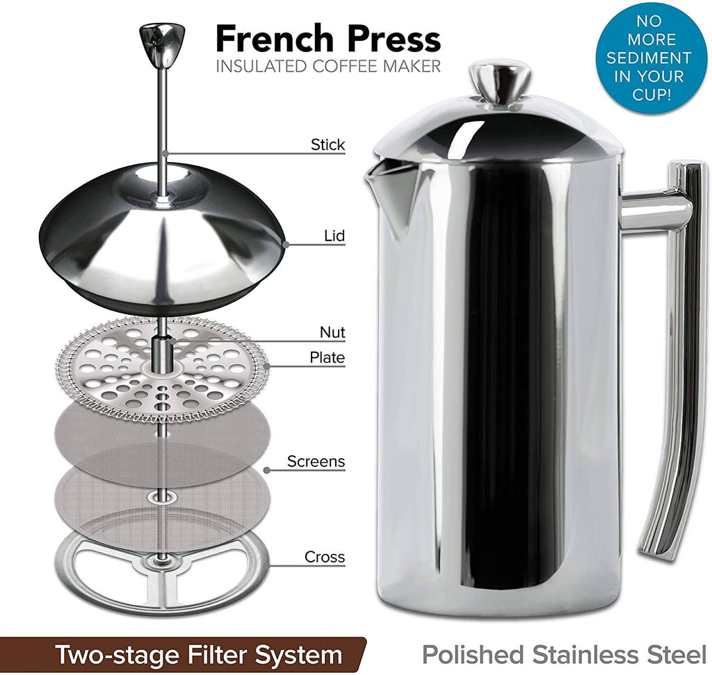 Double Wall Stainless Steel French Press Coffee Maker T1313