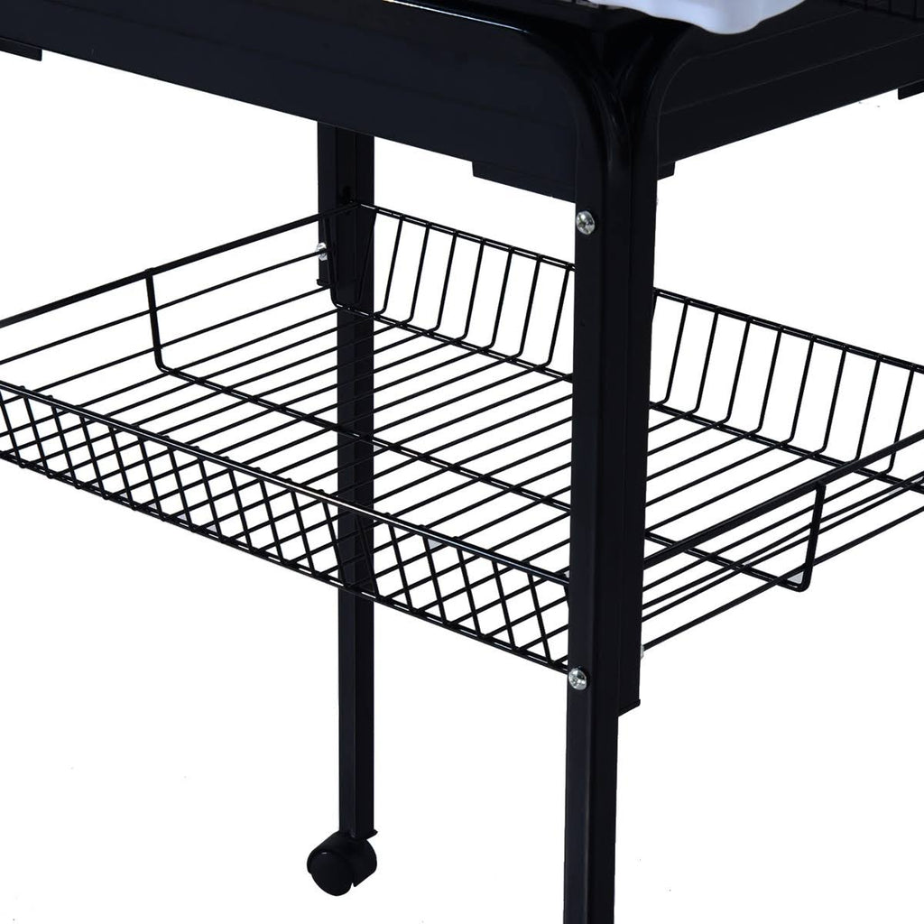 Metal Indoor Bird Cage with Rolling Stand and Storage Basket P654