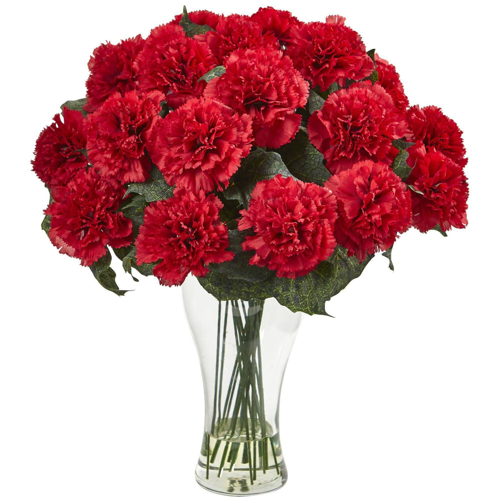 Nearly Natural Blooming Carnation Arrangement w/Vase Orange