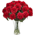 Nearly Natural Blooming Carnation Arrangement w/Vase Orange