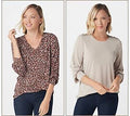 Susan Graver Set of 2 Print and Solid LiquidKnit Tops, Size Large, Neutral/Wheat