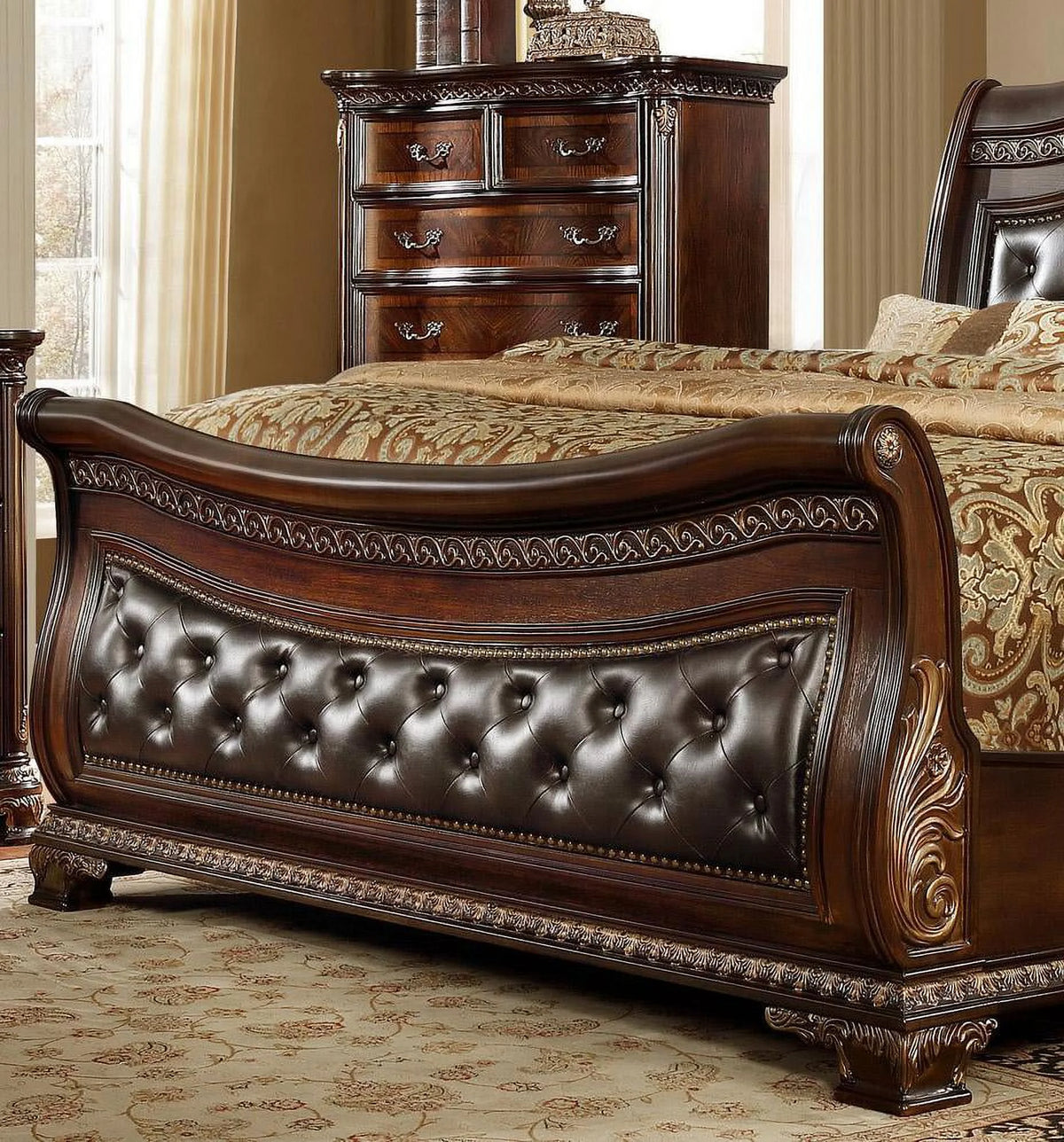 Sleigh Leather Headboard King Size Bedroom Set I998