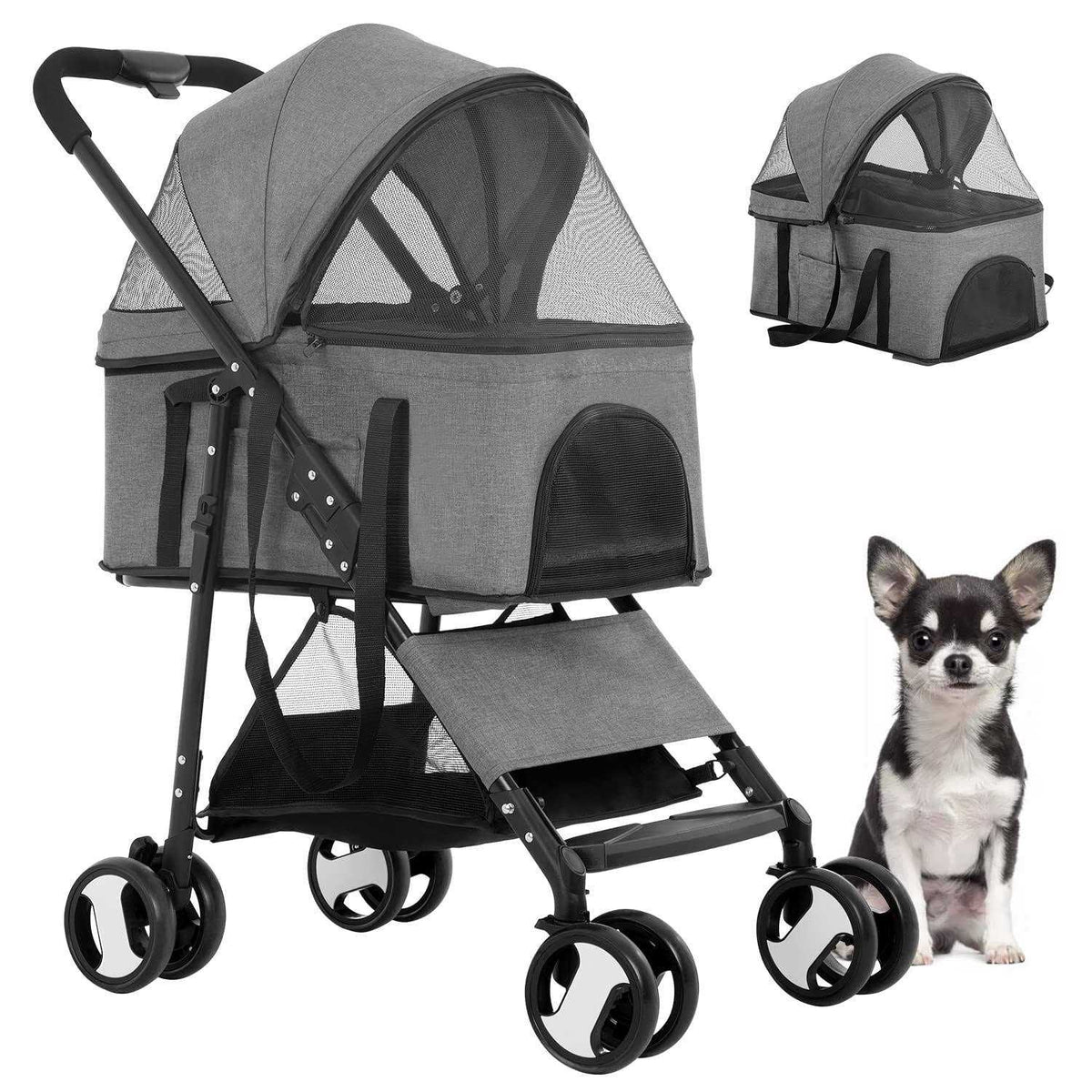 3-in-1 Pet Stroller with Detachable Carrier and Cup Holder H2377