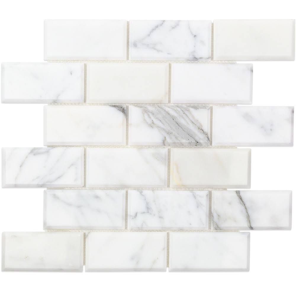 Beveled Marble Mosaic Tile White/Gray M5954