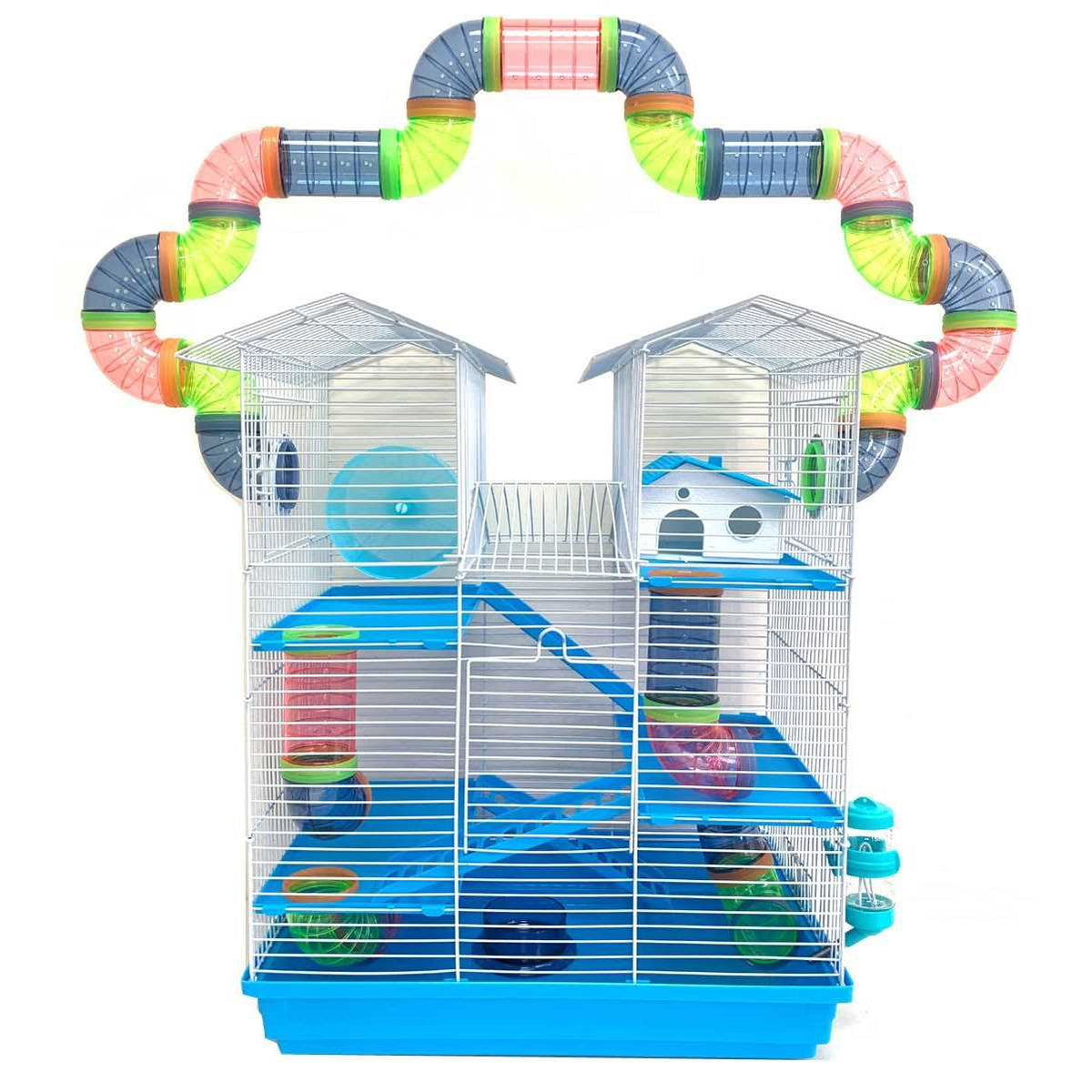 Mcage Large Multi-level Twin Tower Habitat Hamster Rodent Gerbil Mouse Mice Rat Wire Animal Cage Long Crossover Tube Tunnel Expandable and Customizable - Pet Supplies online store