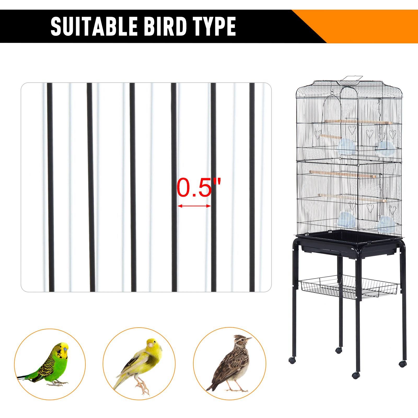 Metal Indoor Bird Cage with Rolling Stand and Storage Basket P654