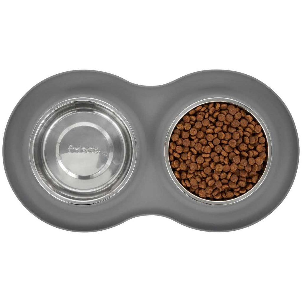Double Stainless Steel Pet Bowl with Silicone Mat C338872