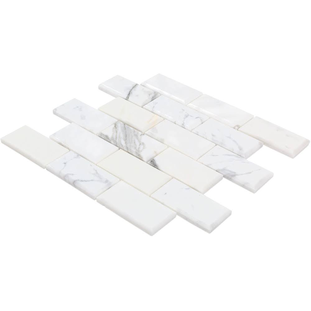 Beveled Marble Mosaic Tile White/Gray M5954